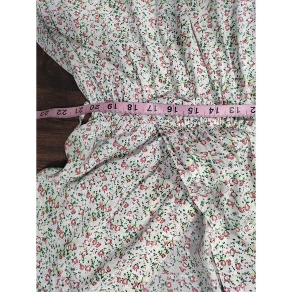 Made In Italy Short Sleeve Floral Print V Neck Maxi Dress White Pink Women's L - Picture 11 of 13